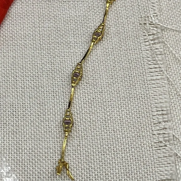 Vintage Gold-Over-Sterling Purple Gemstone Bracelet - 7” Stamped OBJ 925 - Picture 8 of 17